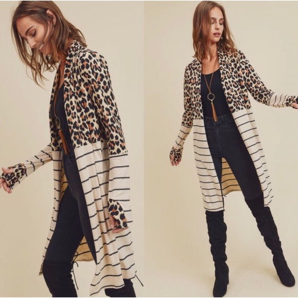 Leopard & Striped Cardigan w/ Thumbholes - Picture 3 of 6